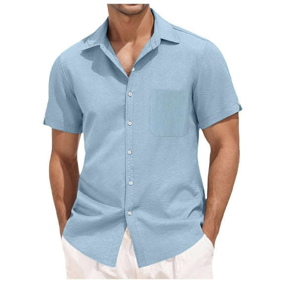 Moraltrnte Men's Stretch Short Sleeve Shirt, Visenoya Summer Casual Solid Hawaii Beach Holiday Shirts with Pockets,Size 3XL