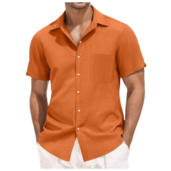 Moraltrnte Men's Stretch Short Sleeve Shirt, Visenoya Summer Casual Solid Hawaii Beach Holiday Shirts with Pockets,Size L