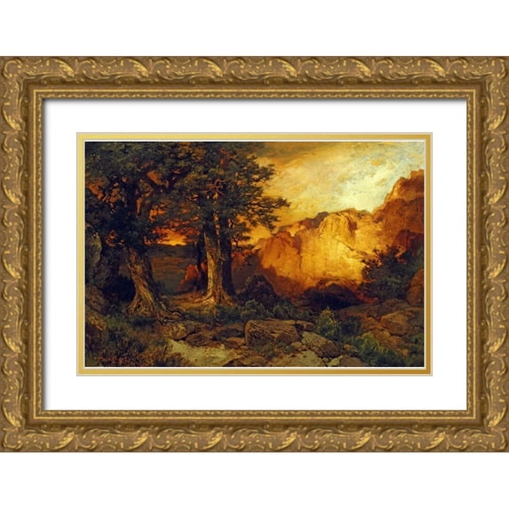 Moran, Thomas 14x11 Gold Ornate Wood Framed with Double Matting Museum Art Print Titled - The Grand Canyon