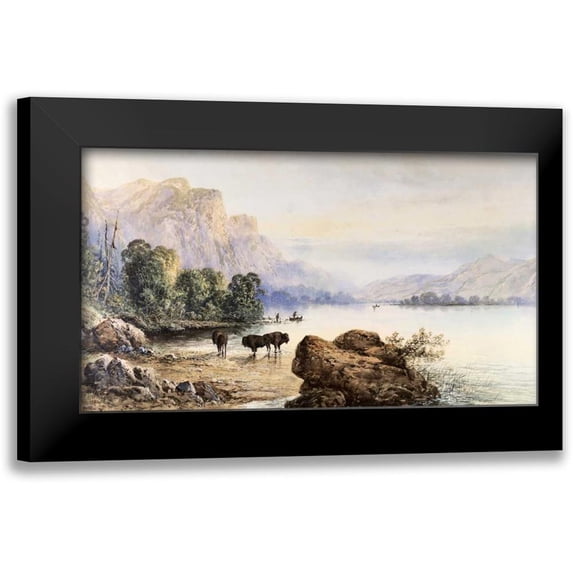 Moran, Thomas 18x12 Black Modern Framed Museum Art Print Titled - Buffalo Watering