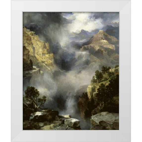 Moran, Thomas 20x24 White Modern Wood Framed Museum Art Print Titled - Mist in the Canyon