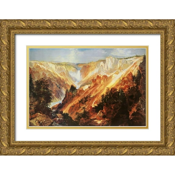 Moran, Thomas 32x23 Gold Ornate Wood Framed with Double Matting Museum Art Print Titled - The Grand Canyon Of The Yellowstone