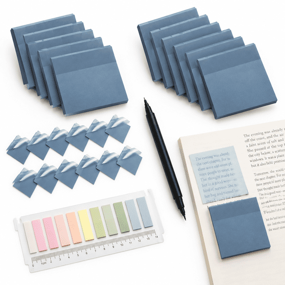 Morandi Blue Morandi Color 3x3 Inch Transparent Sticky Notes Set with Dual-Tip Marker