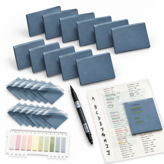 Morandi Blue-Morandi Color 3x3 Inch Transparent Sticky Notes Set with Dual-Tip Marker
