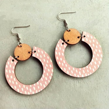 Morandi Color Point Wood Circle Geometric Dangle Earrings for Women Fall Jewelry