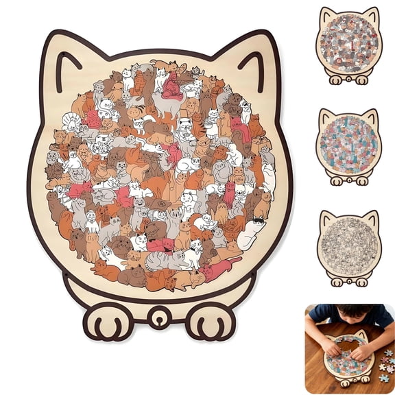 Morandi-Colored 135-Piece Cat Shaped Wooden Jigsaw Puzzle Unique Animal Shape for Cats Lovers Creative Gift and Home Decor