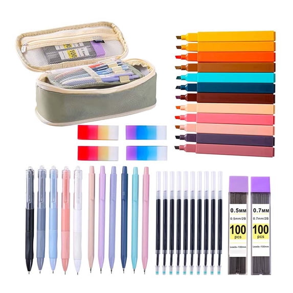 Morandi Full Set Stationery Kit with Pencil Case, for Campus Note-taking Art Drawing Office Writing, All-in-one Hand Account Stationery Set