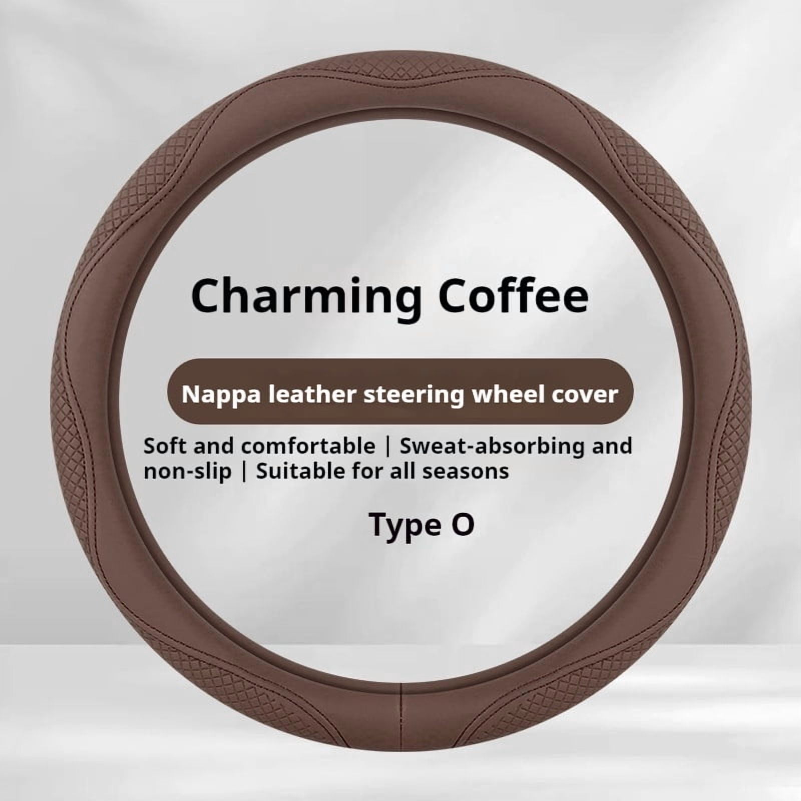 Morandi Nappa Leather Steering Wheel Cover Four Seasons Universal Charm coffee [Round]