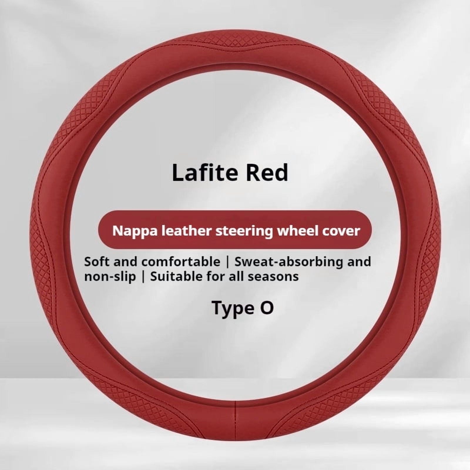 Morandi Nappa Leather Steering Wheel Cover Four Seasons Universal Lafite Red [Round]
