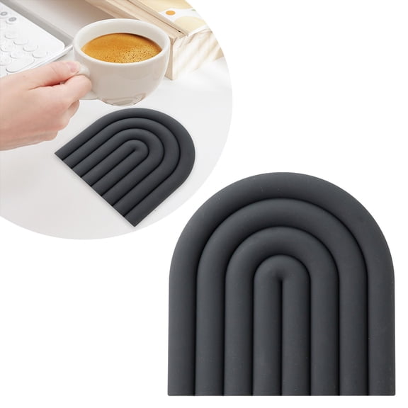 Morandi Rainbow Silicone Trivet Mat, Non-Slip Heat-Resistant Pot Holder, Modern Insulated Coaster for Coffee Tea Cookware(Black)
