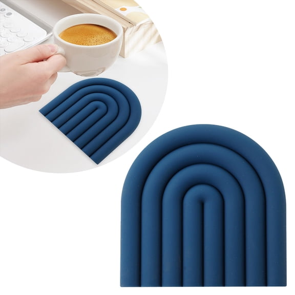 Morandi Rainbow Silicone Trivet Mat, Non-Slip Heat-Resistant Pot Holder, Modern Insulated Coaster for Coffee Tea Cookware(Dark Blue)