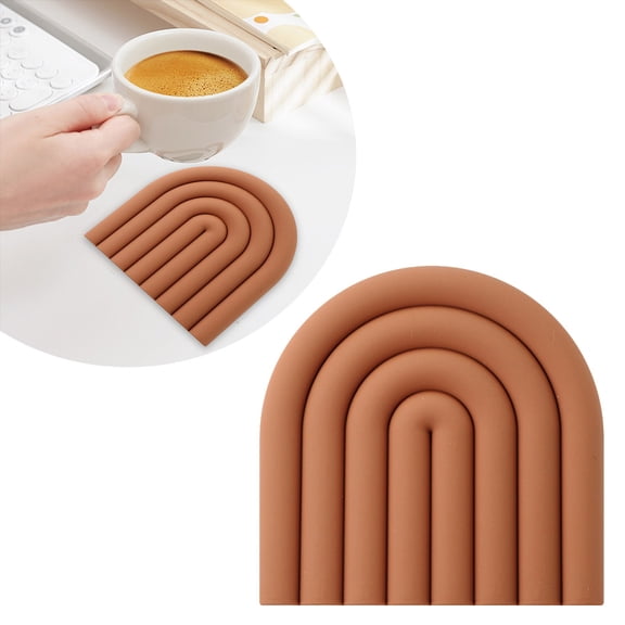 Morandi Rainbow Silicone Trivet Mat, Non- Heat-Resistant Pot Holder, Modern Insulated Coaster for Coffee Tea Cookware(Khaki)