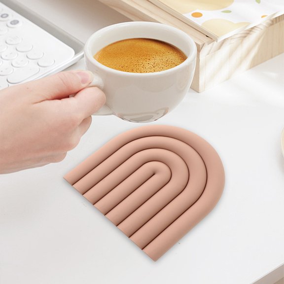 Morandi Rainbow Silicone Trivet Mat, Non- Heat-Resistant Pot Holder, Modern Insulated Coaster for Coffee Tea Cookware(Pink)