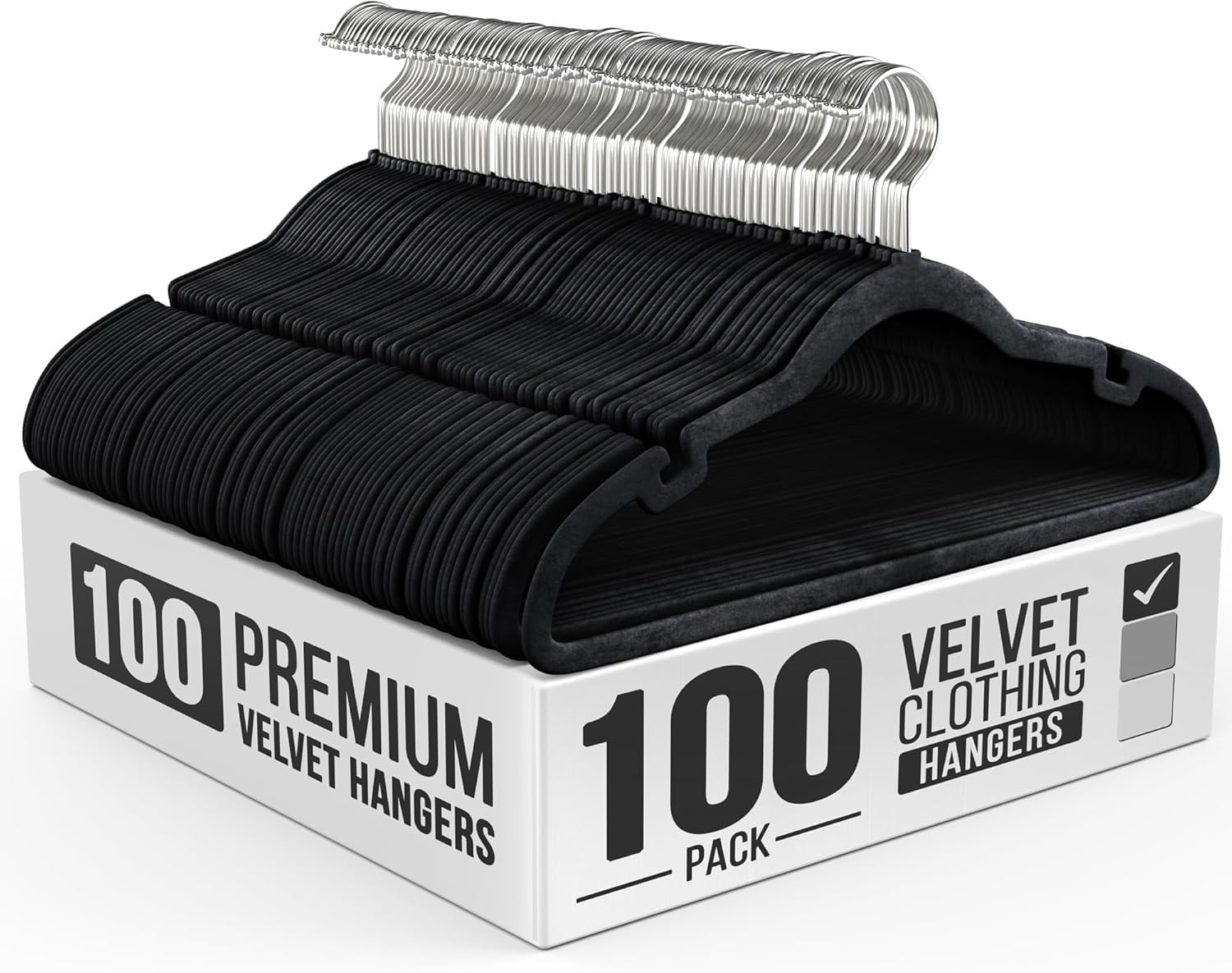 MorandiMal 100 Pack Velvet Hanger for Shirt Pants Dresses Skirts Suits Jackets - Slim Space Saving Design - Standard Coat Hanger - Sturdy & Durable Design with Shoulder Grooves Hook