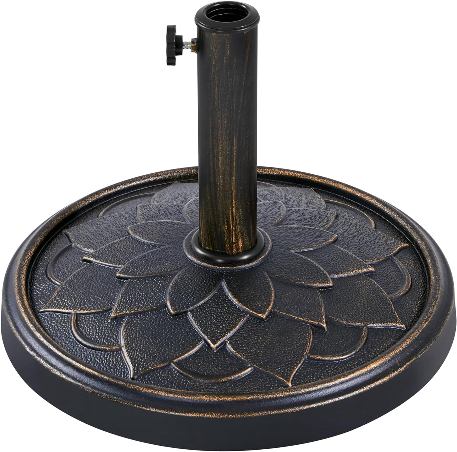 MorandiMal 18'' Patio Umbrella Base 26.5lbs Heavy Duty Antiqued Outdoor Market Umbrella Stand All-Weather Resin Umbrella Base for Garden & Yard, Bronze