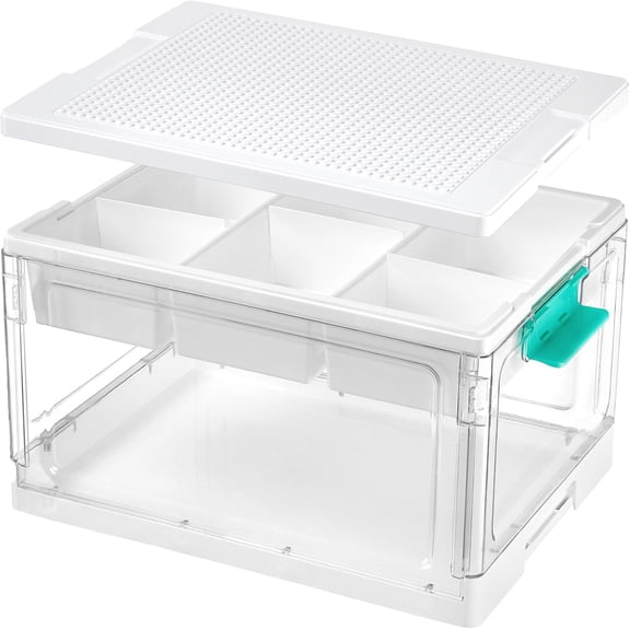 MorandiMal 24 QT Plastic Storage Box with Building Baseplate Lid and Removable Tray,Craft Organizer and Storage for Art Supplies, Beads and Sewing,2 Pack