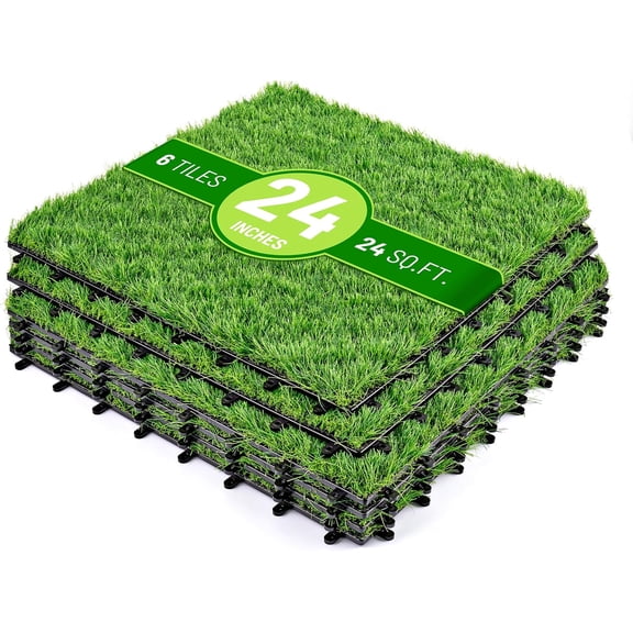 MorandiMal 24Sq.Ft. Artificial Grass Tiles Interlocking 24"x24" Fake Grass Mats for Balcony, Patio,Deck Flooring,Pets & Dog Pee PadSelf-Draining Turf Squares with 8-Buckle System for Outdoor Decor