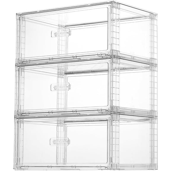 MorandiMal 3 Pack Large Clear Stackable Storage Drawers 27QT, Easily Assemble Plastic Closet Storage Bins, Dust-Proof UnderBed Organizer for Clothing, Sweater Organization