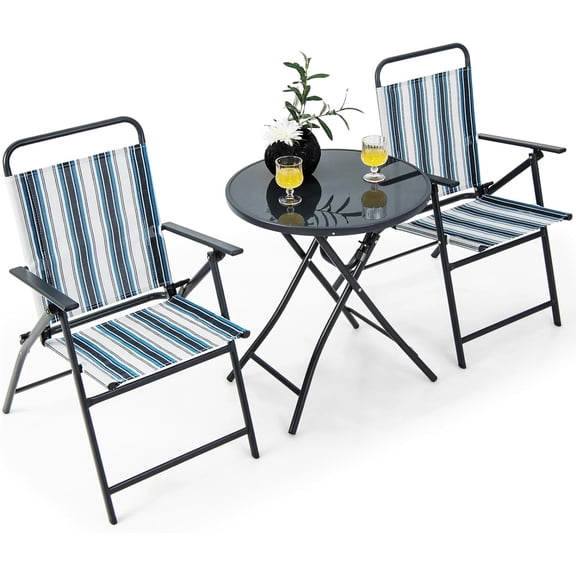 MorandiMal 3 Piece Patio Folding Table & Chairs, Portable Patio Dining Set with Heavy-Duty Metal Frame, Foldable Outdoor Bistro Set for Poolside, Small Balcony Furniture for Backyard Garden