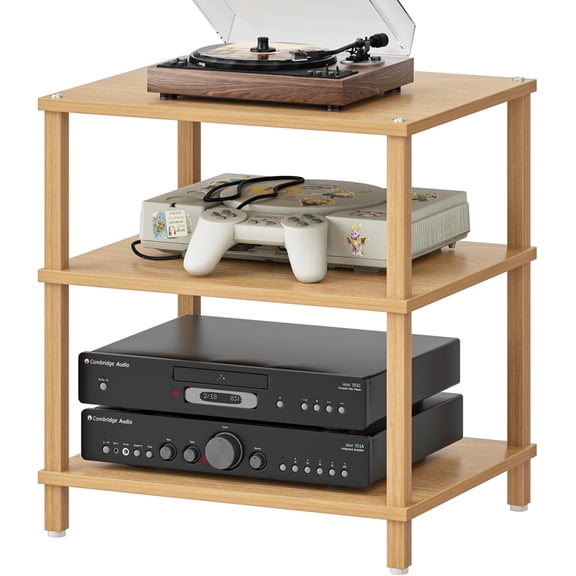 MorandiMal 3-Tier AV Media Player Stand, Natural Stereo Cabinet, Modern Audio Shelf, Wooden TV Stand,Game Console Shelf, Multifunctional Entertainment Center, Suitable for Home, Conference Room