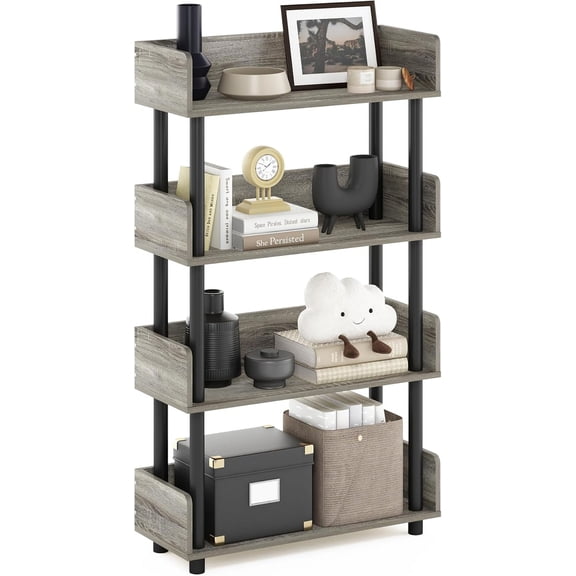 MorandiMal  4-Tier Display Shelf, Storage Shelves, Book Shelf, Open Shelves with Rounded Corner Top Edges, for Organization and Storage, Living Room, Home Office, French Oak