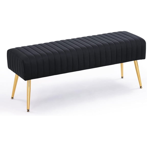 MorandiMal 44 Inch Bedroom Ottoman Bench, Black Upholstered End of Bed Bench with Gold Legs for Living Room Bedroom Dinning Room Entryway, Black