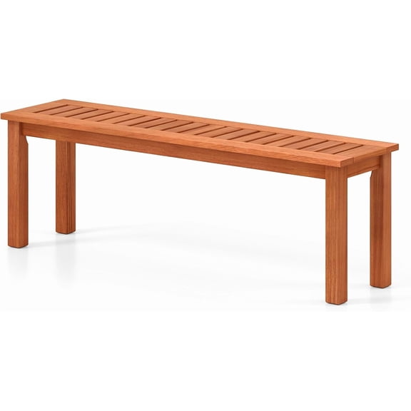 MorandiMal 47 Inch Patio Wood Bench, 2-Person Backless Bench w/Slatted Seat, Indoor Outdoor Dining Bench for Backyard, Poolside, Entryway, Porch