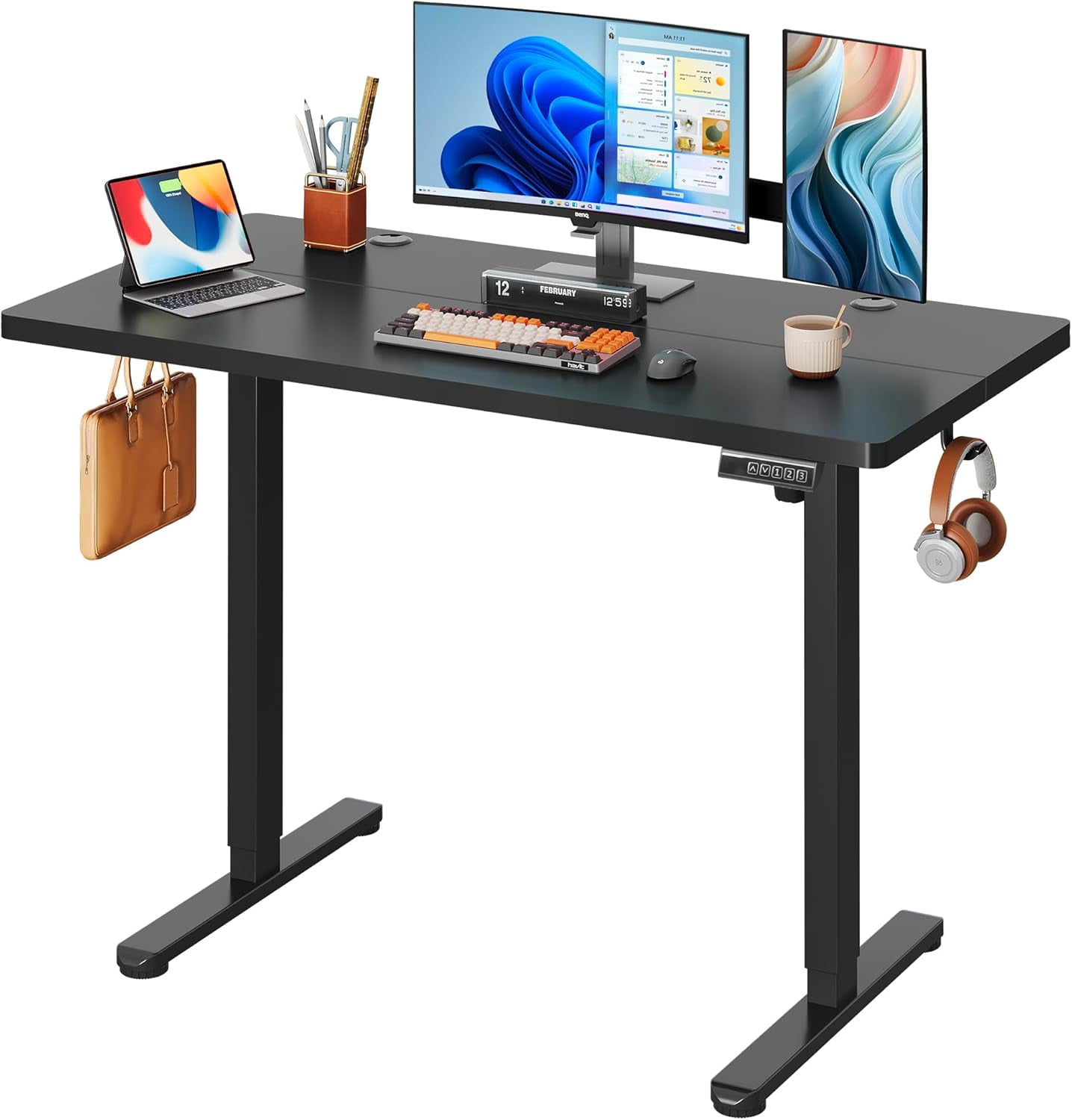 MorandiMal 48 Inch Electric Standing Desk, 3 Adjustable Height Stand up Desk for Home Office, Ergonomic Sit to Stand Desk with LED Touchscreen, Headphone Hook, 3 Memory Preset Computer Desk (Black)
