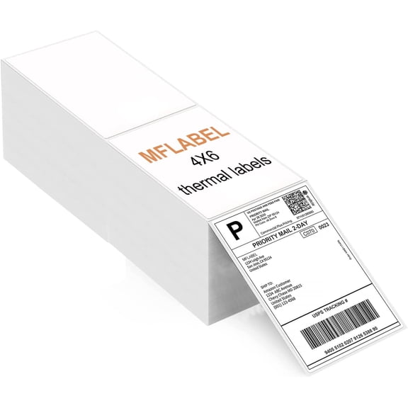 MorandiMal 4x6 Direct Thermal Labels (8000 Labels) 4" x 6" Perforated Shipping Labels Compatible with Zebra Printers Fanfold Thermal Label Stickers for Shipping Packages - 4 Stacks White Labels