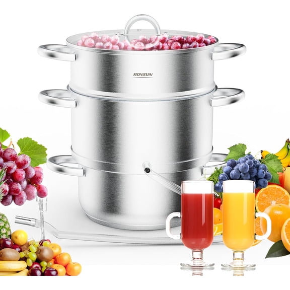 MorandiMal 5 Quart Juice Steamer Stainless Steel, Extractor Fruit Vegetables Juicer Steamer Pot, w/Tempered Glass Lid Clamp, Loop Handles, Ideal for Making Juice, Jelly, Pasta