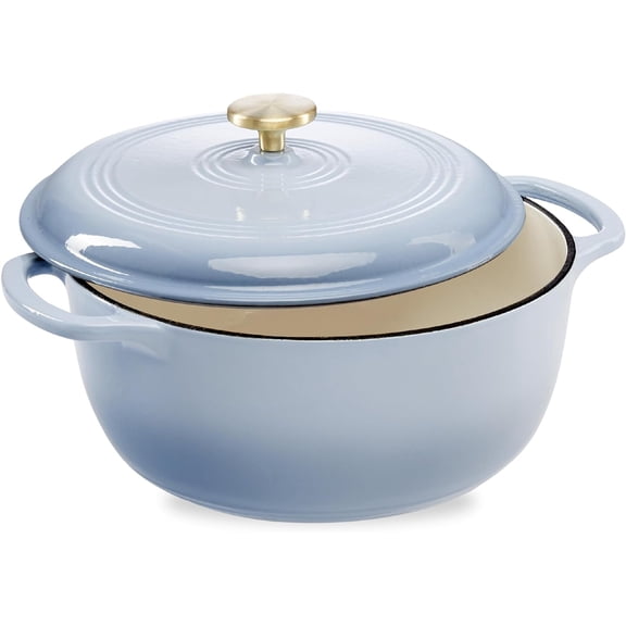 MorandiMal 6 Quart Enamel Cast-Iron Round Dutch Oven, Family Style Heavy-Duty Pre-Seasoned Cookware for Home, Kitchen, Dining Room, Oven Safe w/Lid, Dual Handles - Cornflower Blue