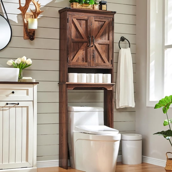 MorandiMal 67" Tall Farmhouse Over The Toilet Storage Bathroom Cabinet, Brown