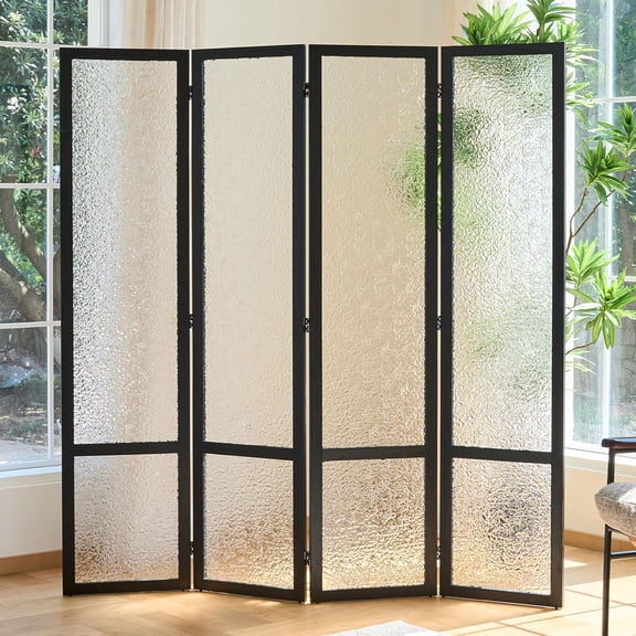 MorandiMal Acrylic Room Divider,4-Panel Freestanding Partition Screen, Frosted Translucent Privacy Panel - Lightweight Modern Divider for Home Office Studio (Black, 4 Panels)