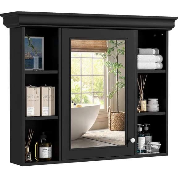 MorandiMal Country Bathroom Medicine Cabinet with Mirror, Farmhouse Wall Mounted Medicine Cabinet with Door and Shelves, Over The Toilet Mirrored Bathroom Storage Wall Cabinet
