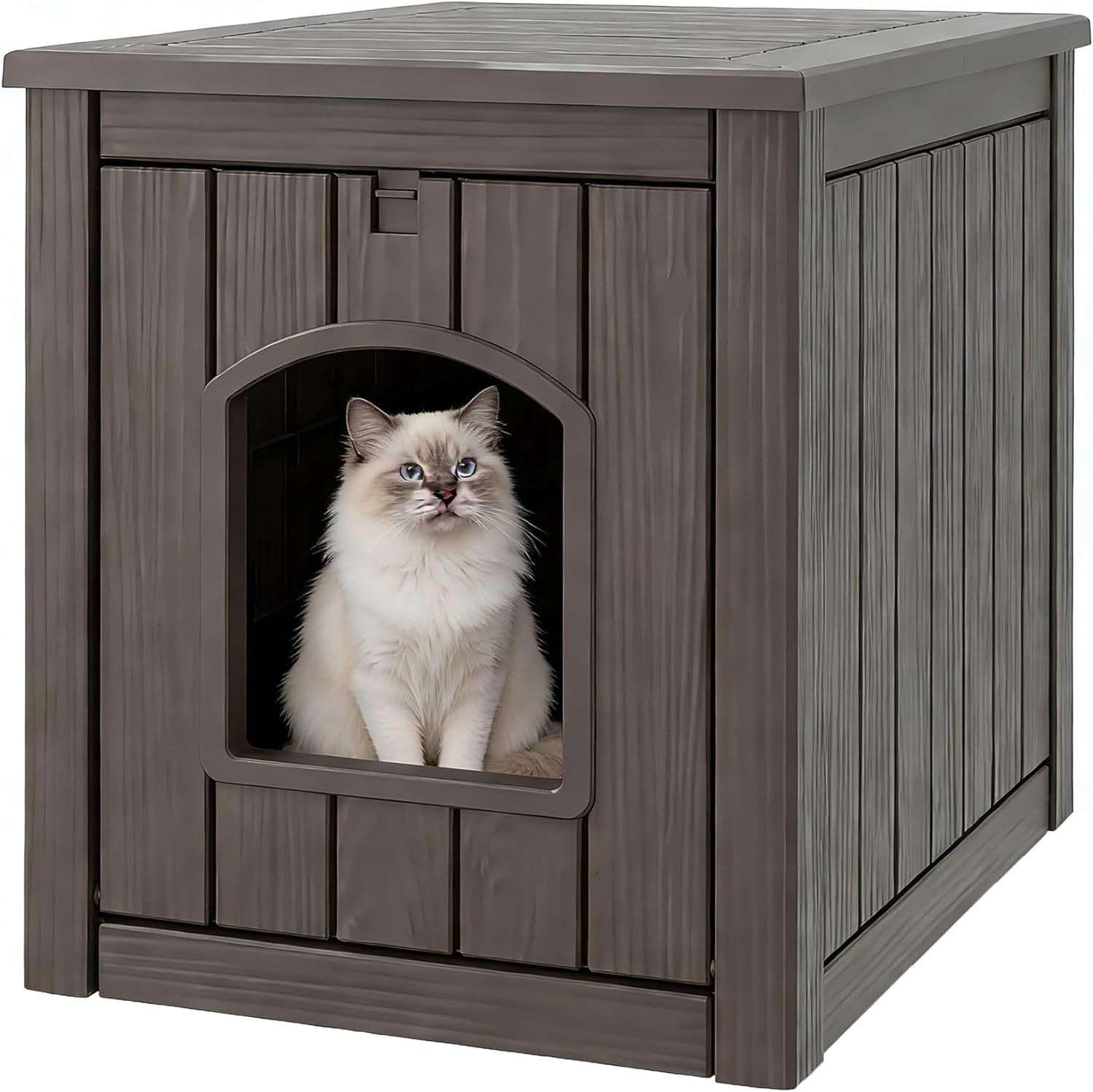 MorandiMal Litter Box Enclosure, Waterproof & Weatherproof Plastic Cat House for Indoor Outdoor Use, Multi-Functional Hidden Litter Box Furniture for Living Room, Backyard, Patio, Garage