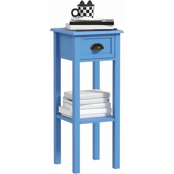 MorandiMal Narrow End Table with Drawer and Bottom Shelf, Slim Side Table for Small Spaces, Skinny Modern Space-Saving Accent Desk for Living Room, Set of 1, Light Blue