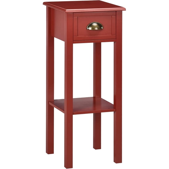MorandiMal Narrow End Table with Drawer and Bottom Shelf, Slim Side Table for Small Spaces, Skinny Modern Space-Saving Accent Desk for Living Room, Set of 1, Red