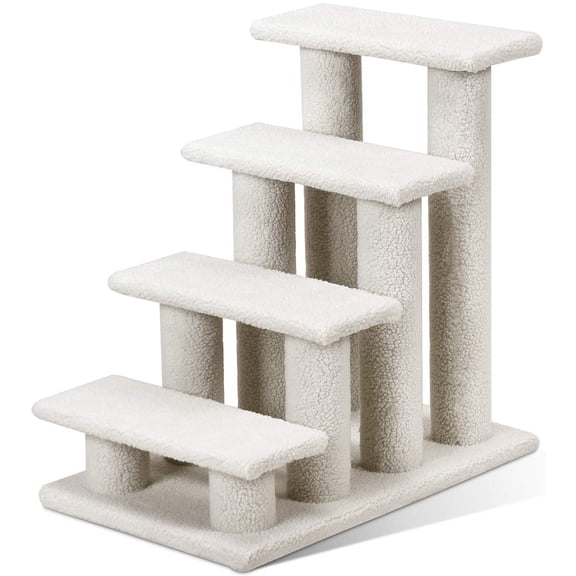 MorandiMal Pet Stairs for Cats and Dogs, 4-Step Carpeted Ladder Ramp Cat Climber Cat Scratching Post, Multi-Step Dog Stairs for High Beds, Couch (Grayish White)