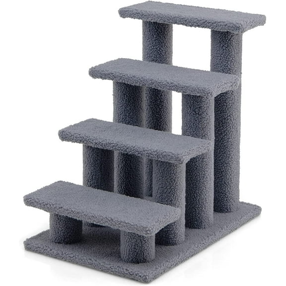 MorandiMal Pet Stairs for Cats and Dogs, 4-Step Carpeted Ladder Ramp Cat Climber Cat Scratching Post, Multi-Step Dog Stairs for High Beds, Couch (Grey)