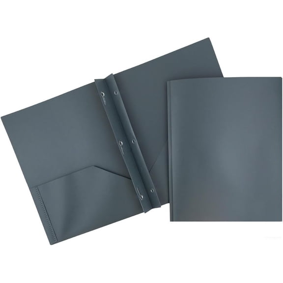 MorandiMal Plastic Color POP Folders - 2 Pocket Durable Folders with Metal Prongs Fastener Clasps - Grey - Bulk 96/Pack