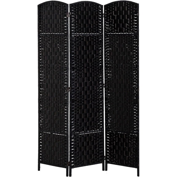 MorandiMal Room Divider 3 Panel, 6FT Tall Folding Privacy Screen, Freestanding Hand-Woven Partition for Room Separation with 360 Hinges, Paper Rope Diamond Weave, Black