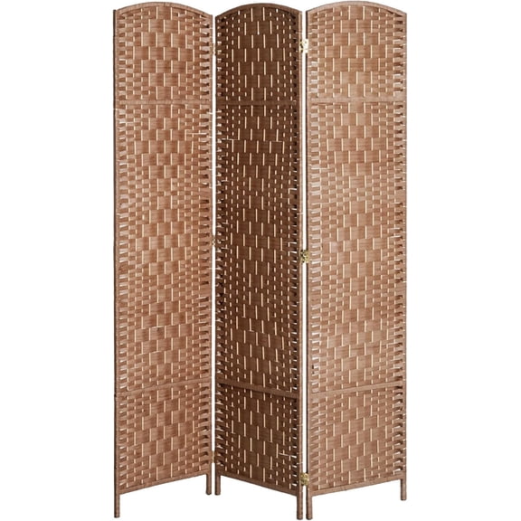 MorandiMal Room Divider 3 Panel, 6FT Tall Folding Privacy Screen, Freestanding Hand-Woven Partition for Room Separation with 360 Hinges, Paper Rope Diamond Weave, Natural