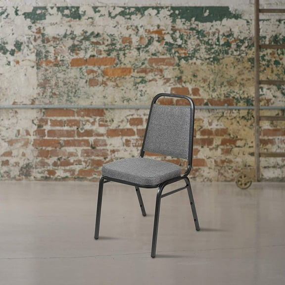 MorandiMal Trapezoidal Back Fabric Upholstered Stackable Banquet Chair, Multipurpose Stacking Chair with Padded Seat and Back, Gray/Silver