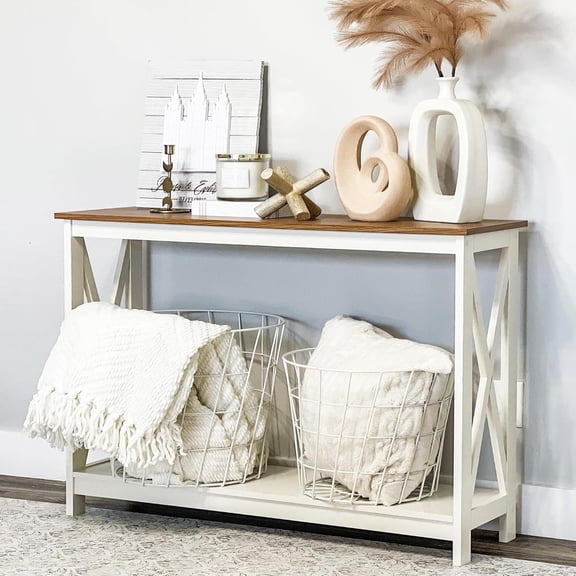 MorandiMal White Entryway Table, Farmhouse Console Table Narrow Sofa Table Hallway, Ivory Skinny Entry Table