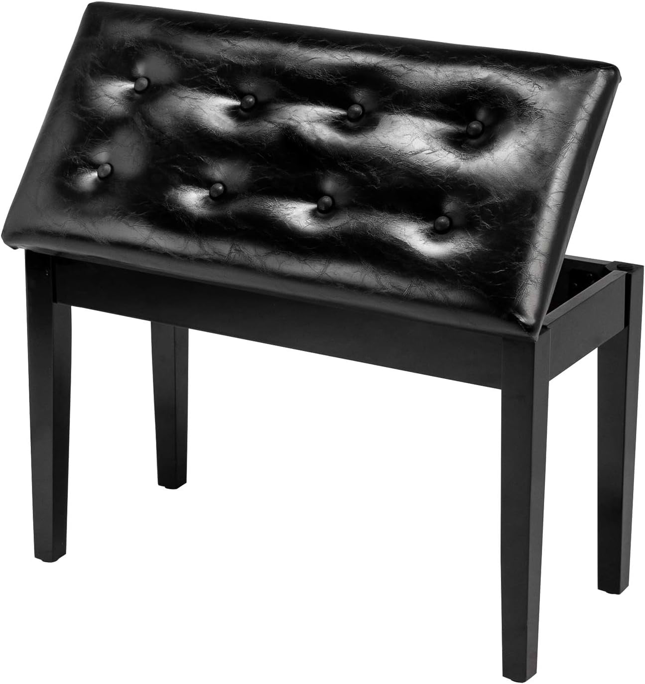 MorandiMal Wooden Double/Duet Piano Bench with Storage and Thick Cushion Faux Leather Padded Piano Stool Artist Duet Seat- Black