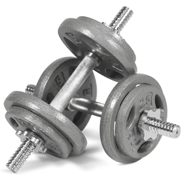 MorandiMalAdjustable Dumbbells Barbell Weight Set with 1-Inch Threaded Chrome Knurled EZ Curl or Straight Bar Handle, Strength Training for Home Gym Weight Lifting, Gray Grip Plate Sets