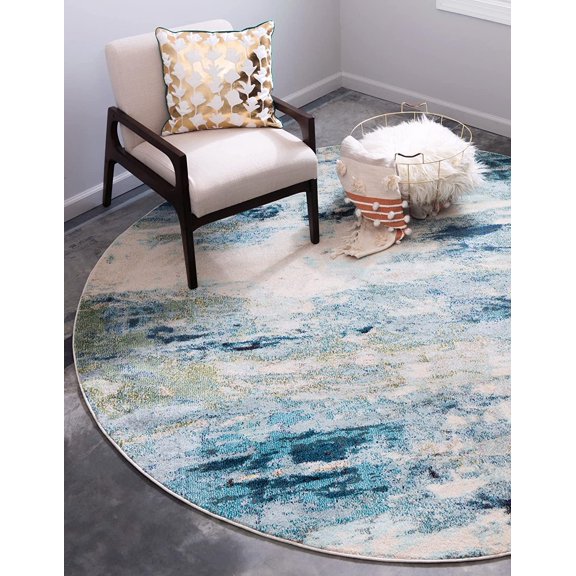 MorandiMalChromatic Collection Modern & Vibrant Abstract Area Rug For Any Home Dcor (5' 1 x 5' 1 Round, Light Blue/ Beige)