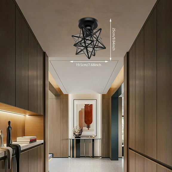Moravian Star Light Flush Mount Ceiling Light with Seeded Glass Shade for Dining Rooms, Bedrooms, Corridors