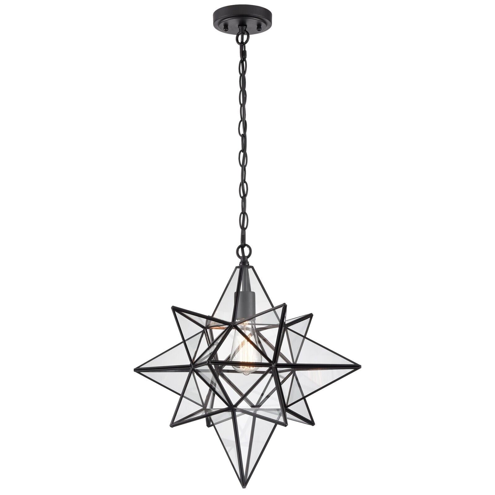 Geometric Black and Clear Glass Star Pendant Light with Adjustable Chain