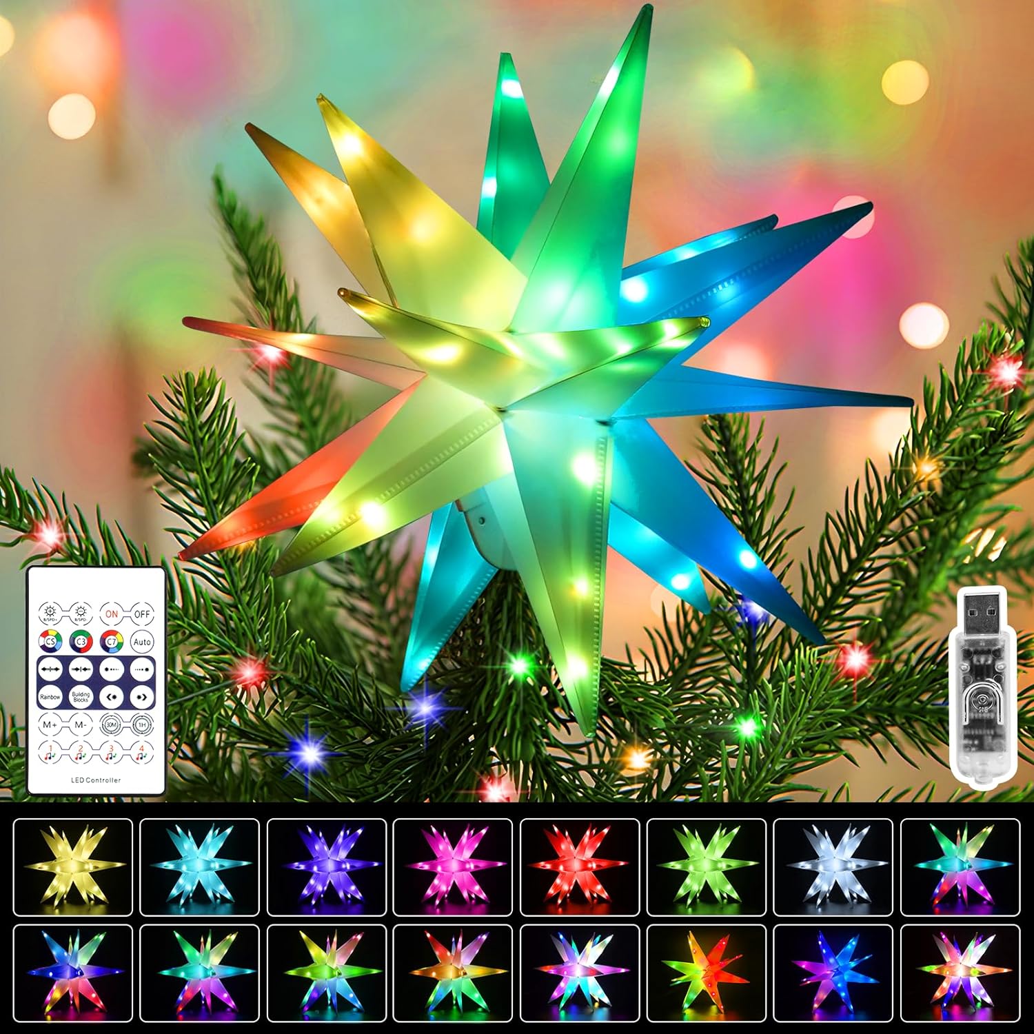 Moravian Star Light for Christmas Tree Topper Lighted, Hanging Indoor